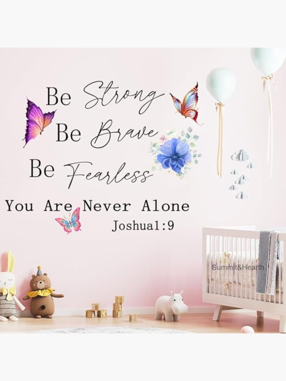 Vinyl Bible Verse Wall Decals with Butterflies, Peel and Stick Religious Art